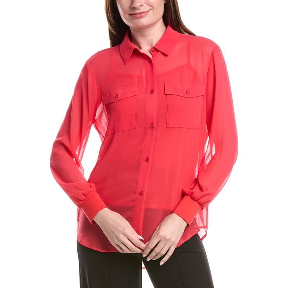 Dkny Womens  Button Down Chiffon Top
